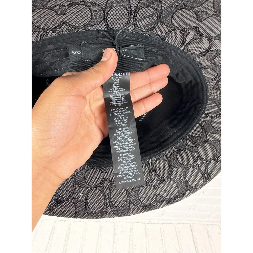 Coach CH401 Signature Jacquard Bucket Hat XS/S Black Gray Monogram Logo